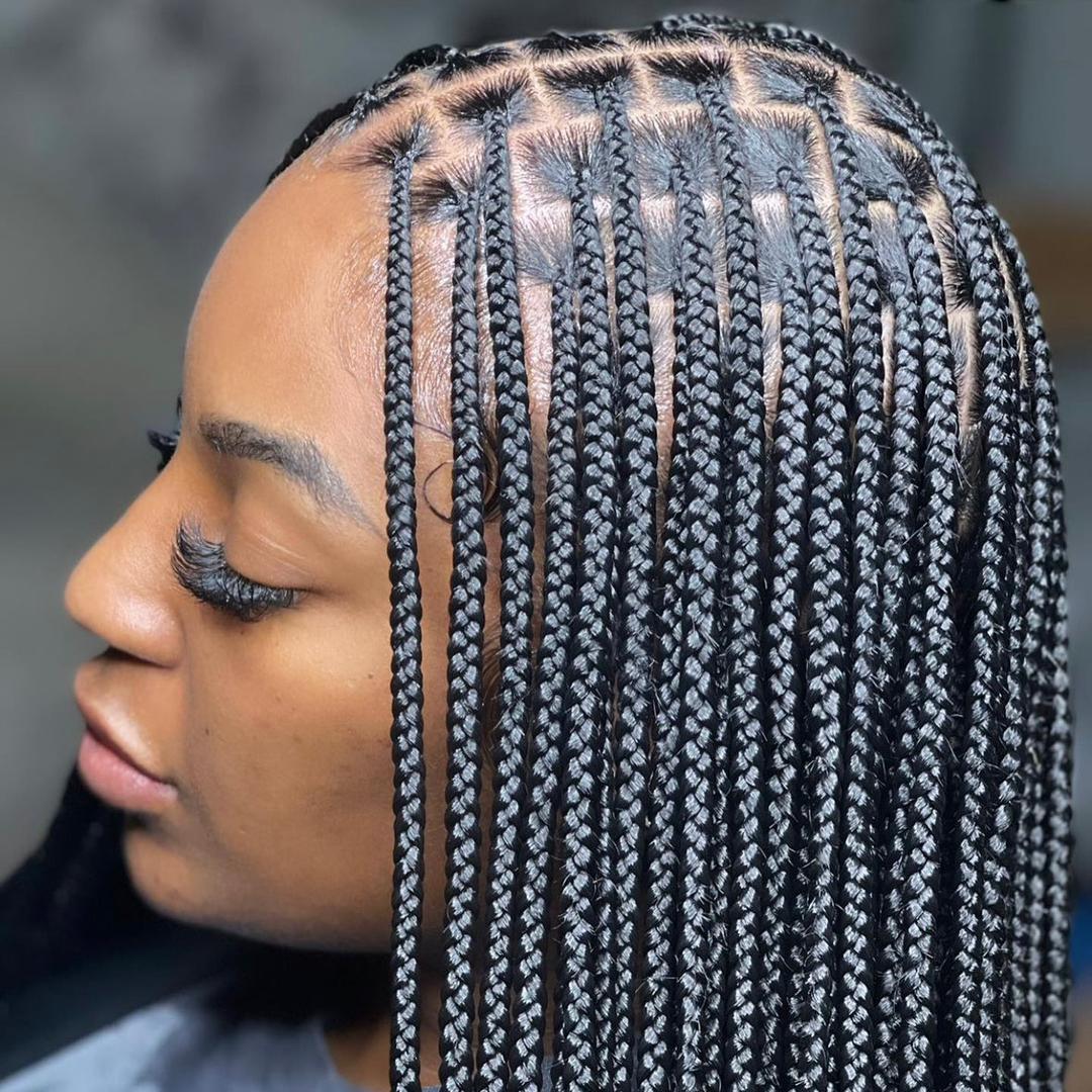Close-up of neat knotless braids