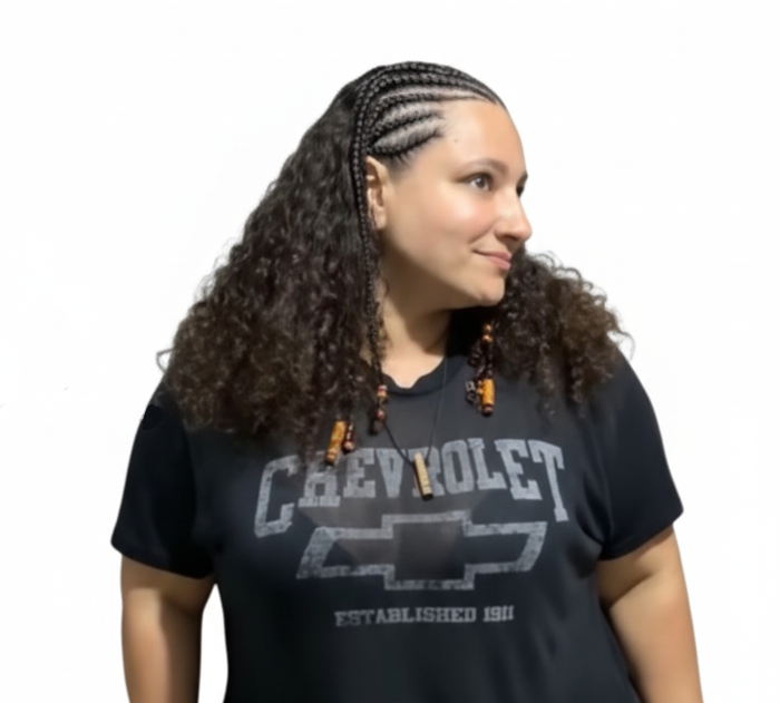 Client with intricate cornrow style