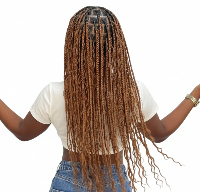 Close-up of perfectly parted braids